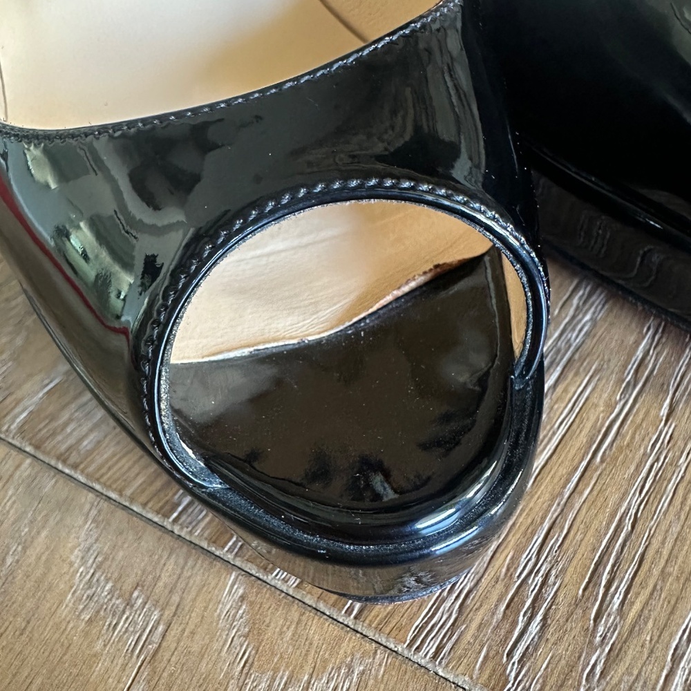Authentic Christian Louboutin Black Patent Mary Jane Peep Toe Platform Heels - Picture 15 of 16